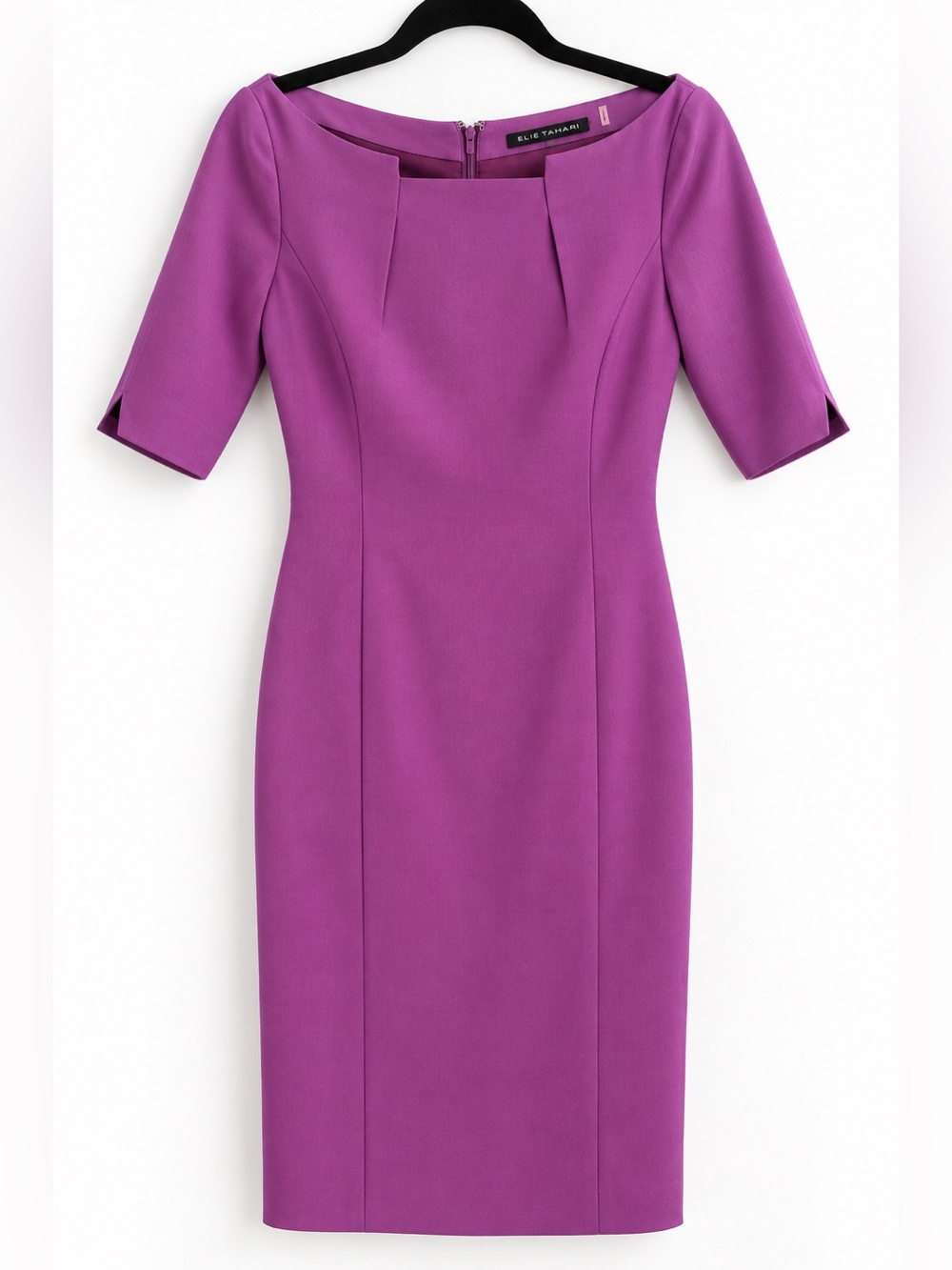Elie Tahari Purple Orchid Sheath Dress Size 4 Square Neck Career Cocktail